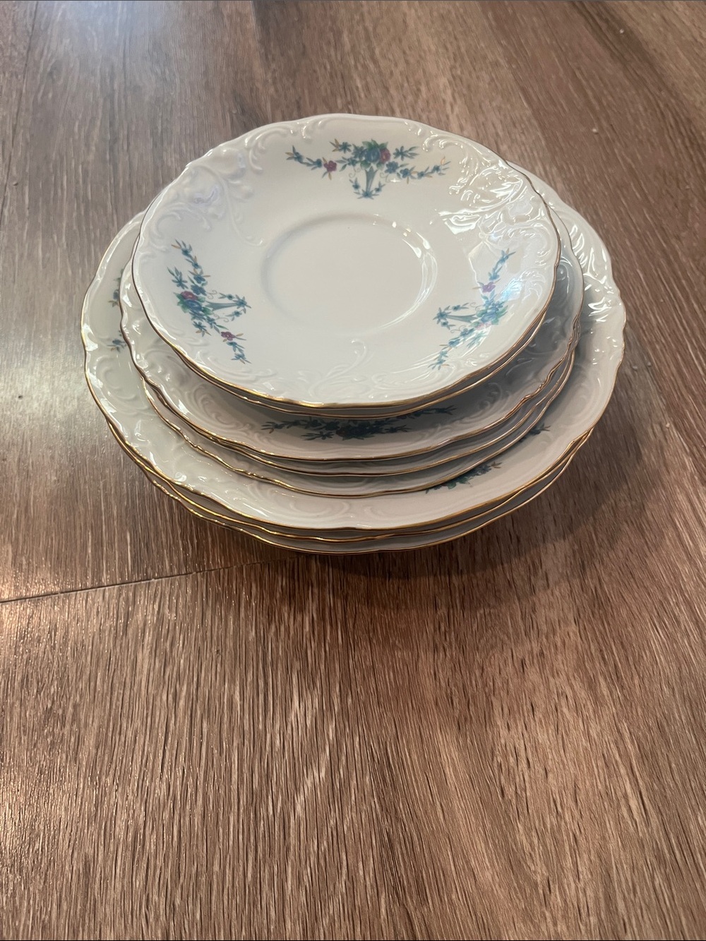 Vintage Wawel White Porcelain set with Blue Floral Motif and Gold Trim
